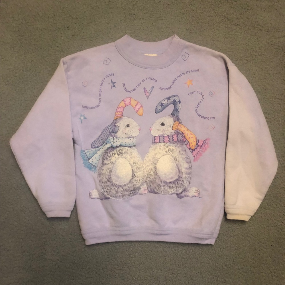 Vtg‎ Artisans Bunny Rabbit Graphic Sweatshirt Lavender Purple Medium Cottage